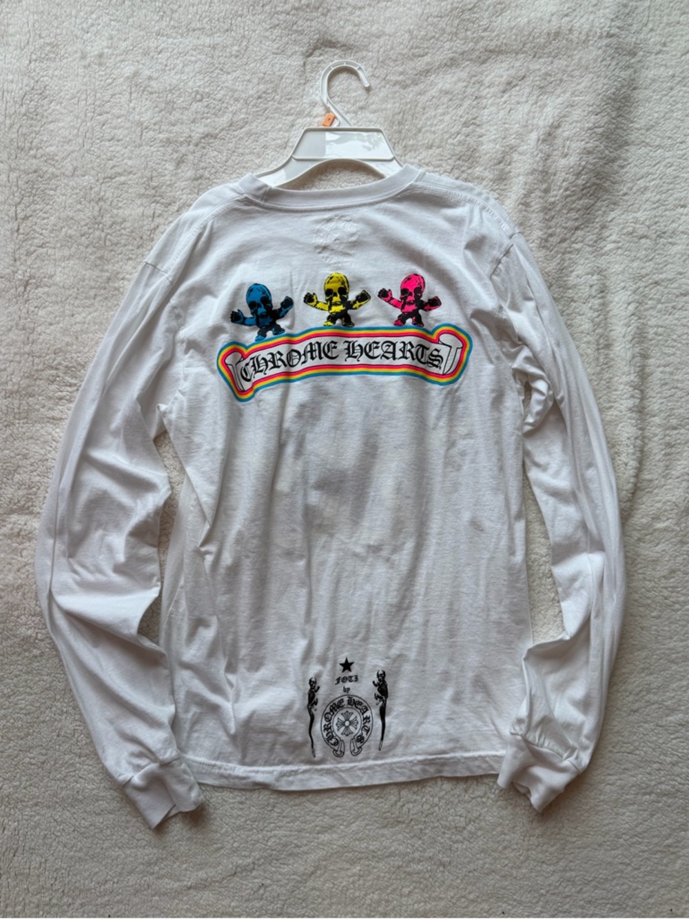 Chrome Hearts White Long Sleeve Tee with Rainbow Skull Motif